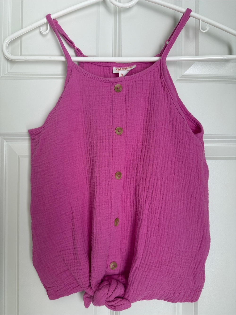 Girls Button-Front Tie Hem Tank Top in Bright Pink